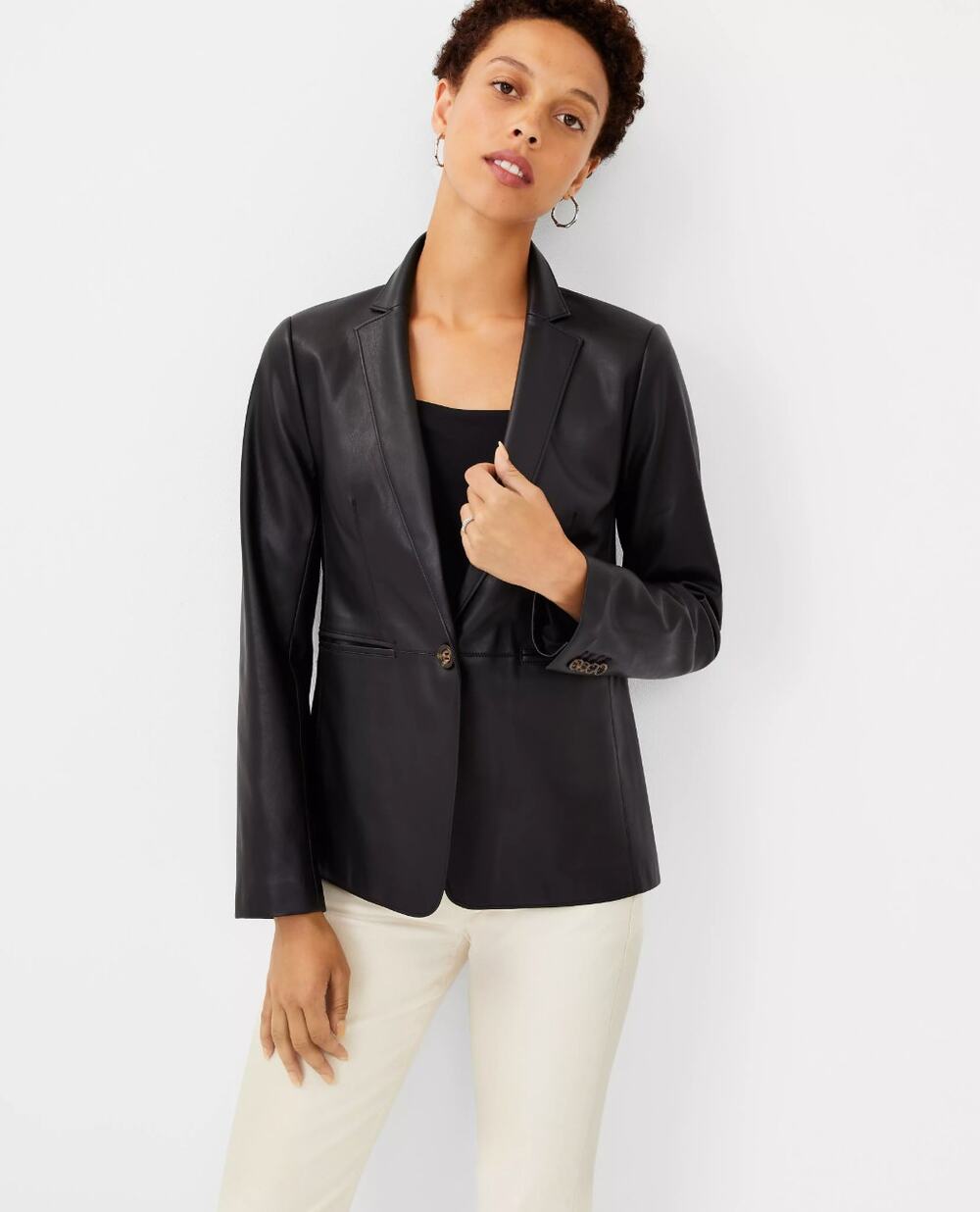 ANN TAYLOR Hutton Faux Leather Blazer Black Sz 10 {O3}